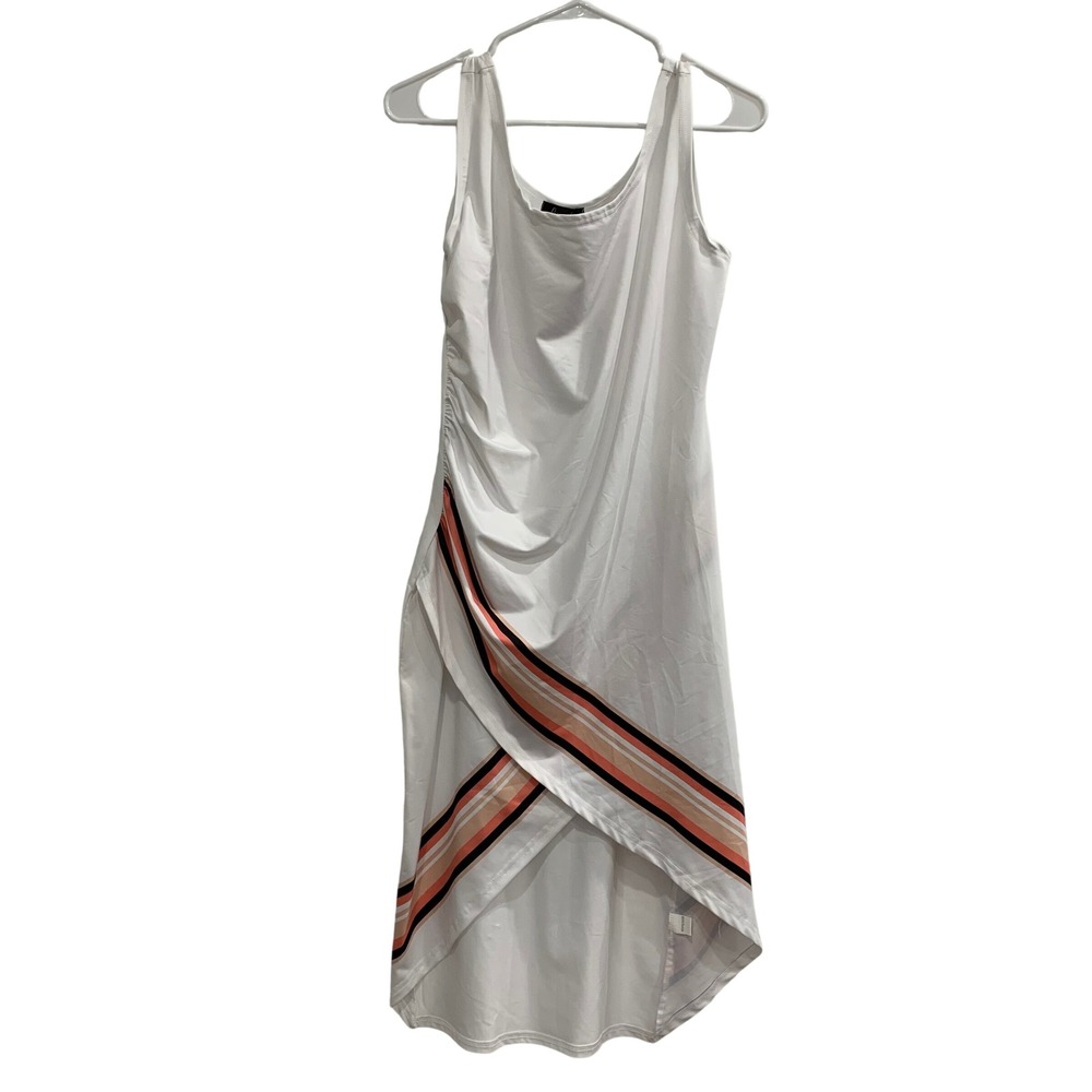 Lamilus Womens Medium‎ White Sheath Dress Striped Wrap Hem Sleeveless NWT